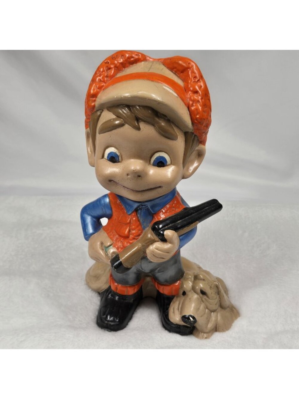 Vintage Atlantic Mold Ceramic Smiling Boy Hunter and Dog Statue Hand Painted